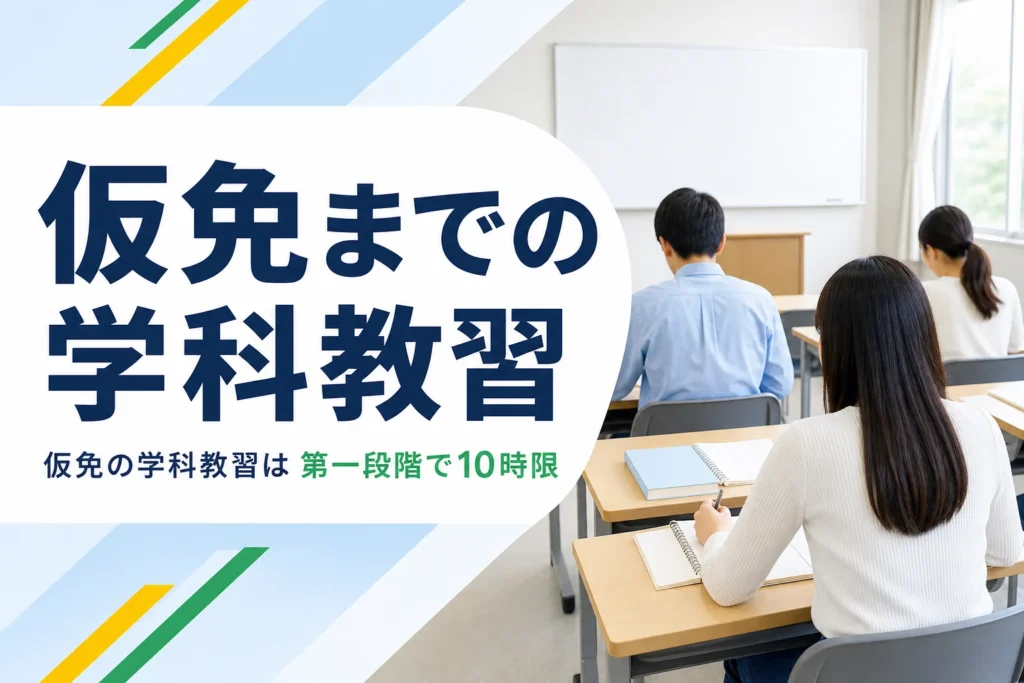 仮免までに受ける第一段階の学科教習を紹介する記事のアイキャッチ。教習所の学科教室で授業を受ける後ろ姿