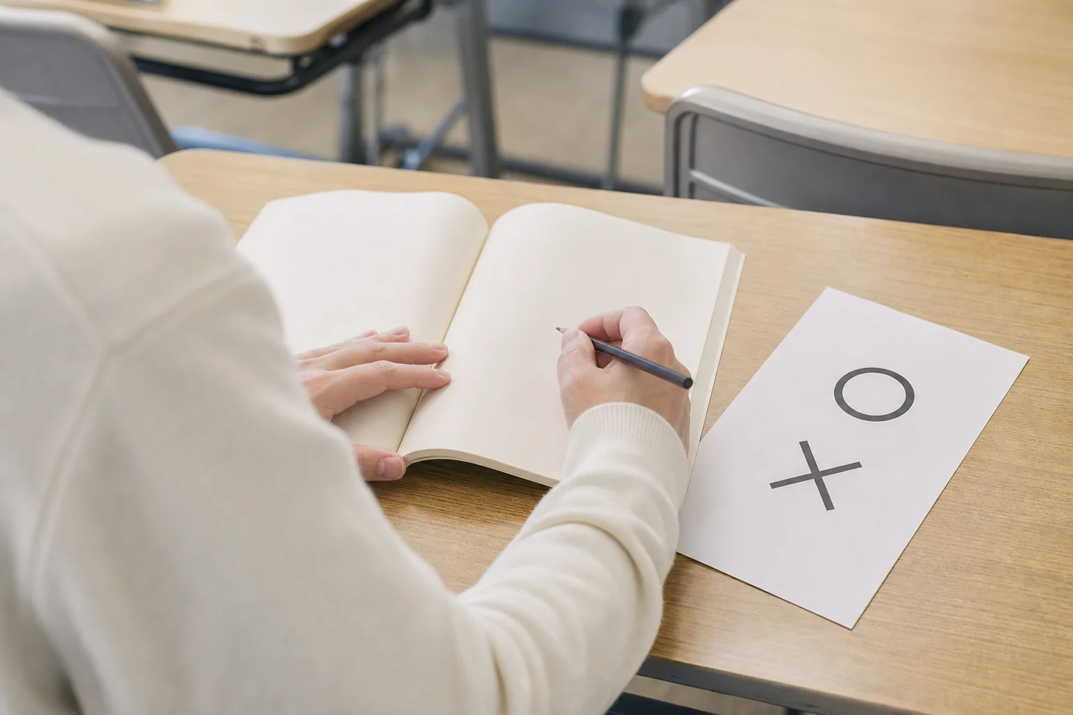 学科試験の前に、間違えた問題を教本で見直している手元の写真