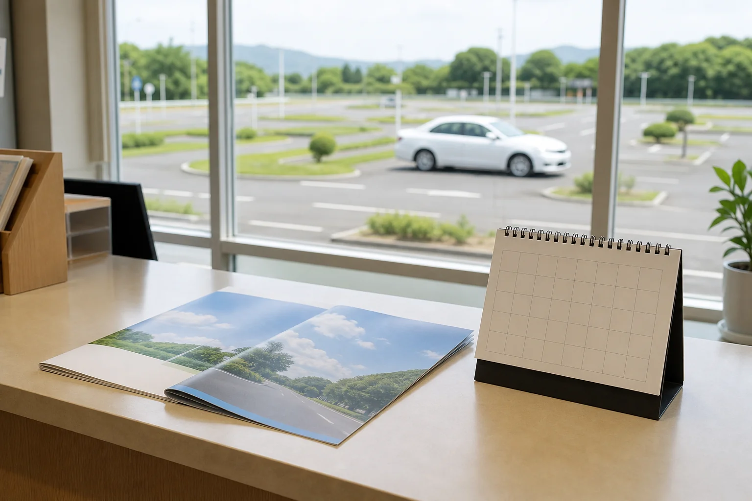 申し込み前に予約の取りやすさや料金の中身を確かめる教習所の受付の写真