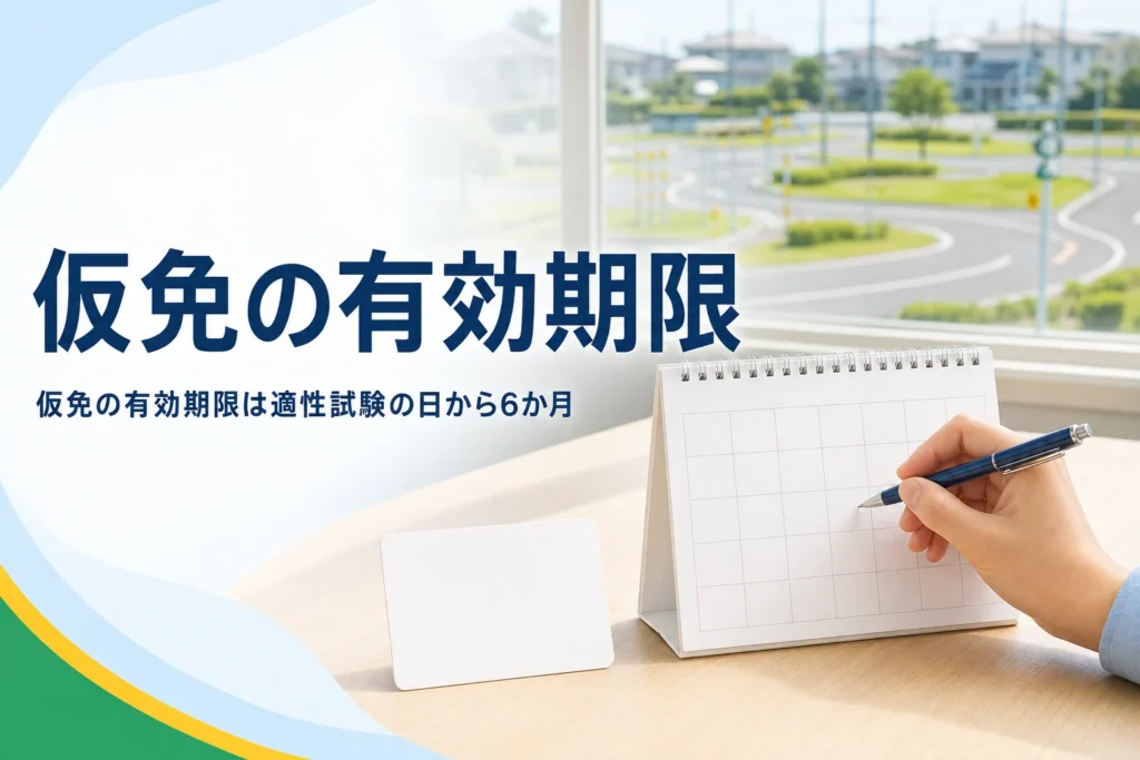 仮免の有効期限の数え方と切れそうな時の対処を紹介する記事のアイキャッチ。卓上カレンダーと無地のカード